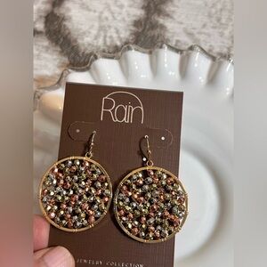Rain Gold and Brown Beaded Hoop Earrings